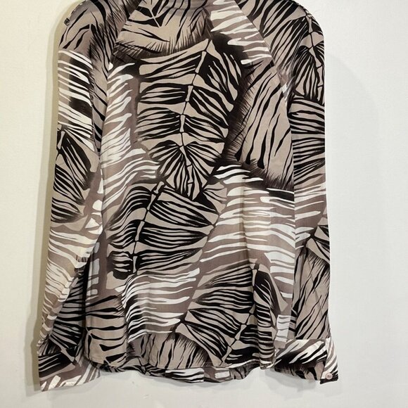 Abstract Silk Button Blouse Top Womens Medium Animal Print Tropical Safari Artsy - Picture 2 of 8